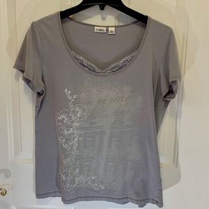 Cato L Grey T-Shirt with Lace at The Scoop Neck
